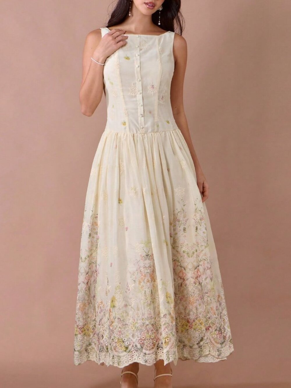 Multicolor Romantic Women's Elegant Floral Print Long Dress - Picture 4 of 7